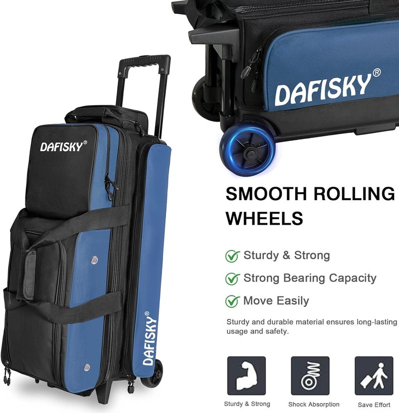 DAFISKY 3 ball bowling bags with wheels, bowling ball bag 3 ball roller with Multiple Pockets Retractable Handle - Image 3